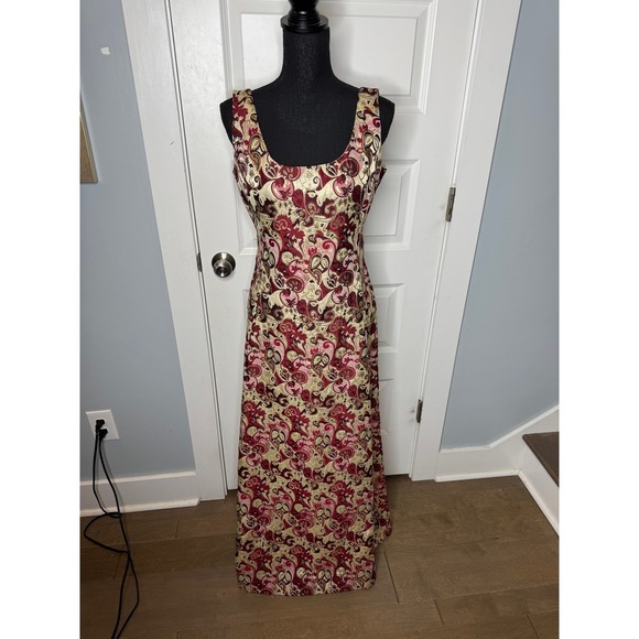 Gino Charles Malcolm Starr VTG Brocade Maxi Dress Evening Formal Occasion Gown